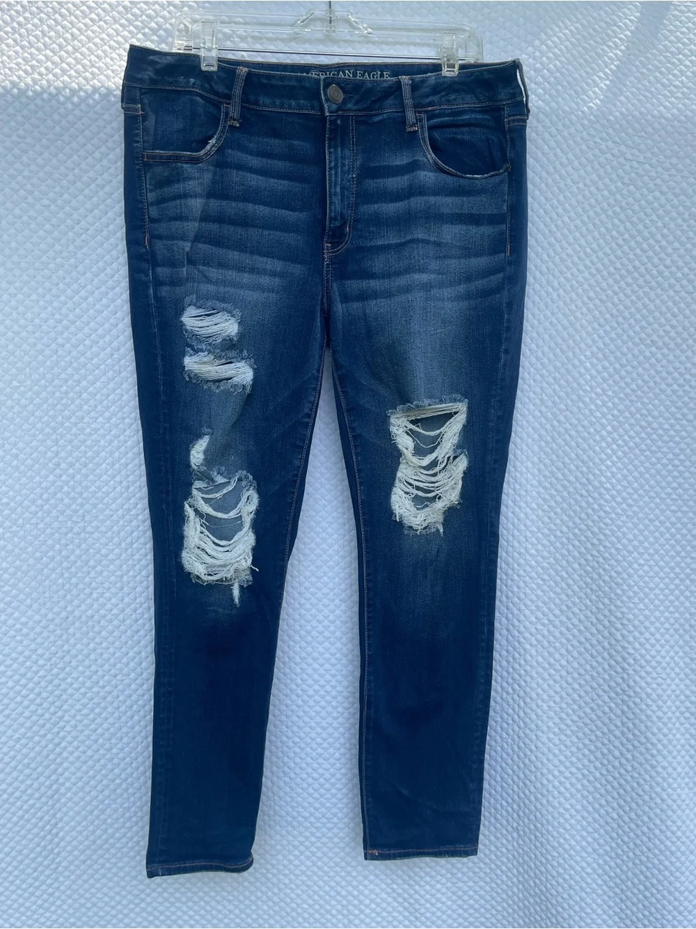 American Eagle Outfitters Dark Blue Distressed Skinny Jeans